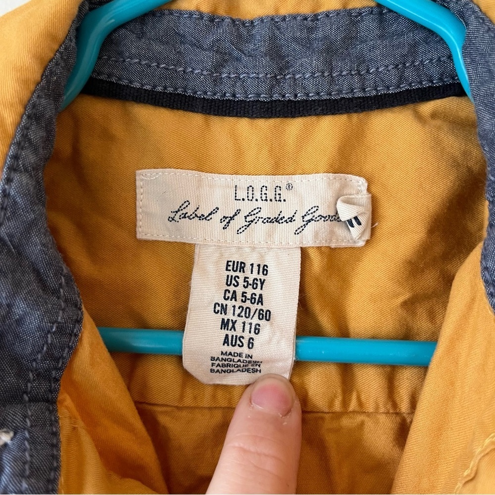 🌼 5/$20 H&M L.O.G.G. Mustard Yellow Boys Button Down Shirt Long Sleeve Size 5-6Y - Picture 3 of 11